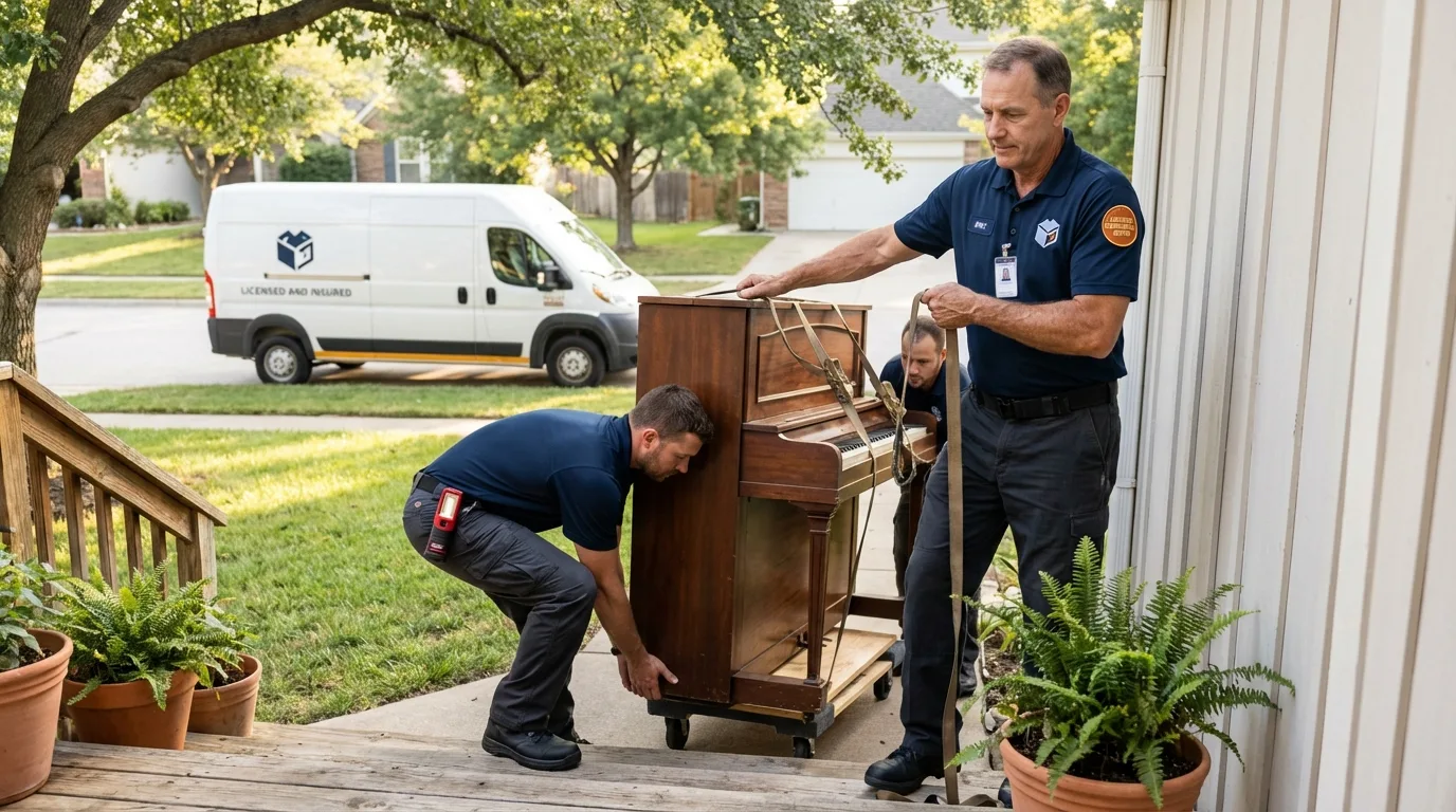 Licensed piano movers securing grand piano in Newberry, SC