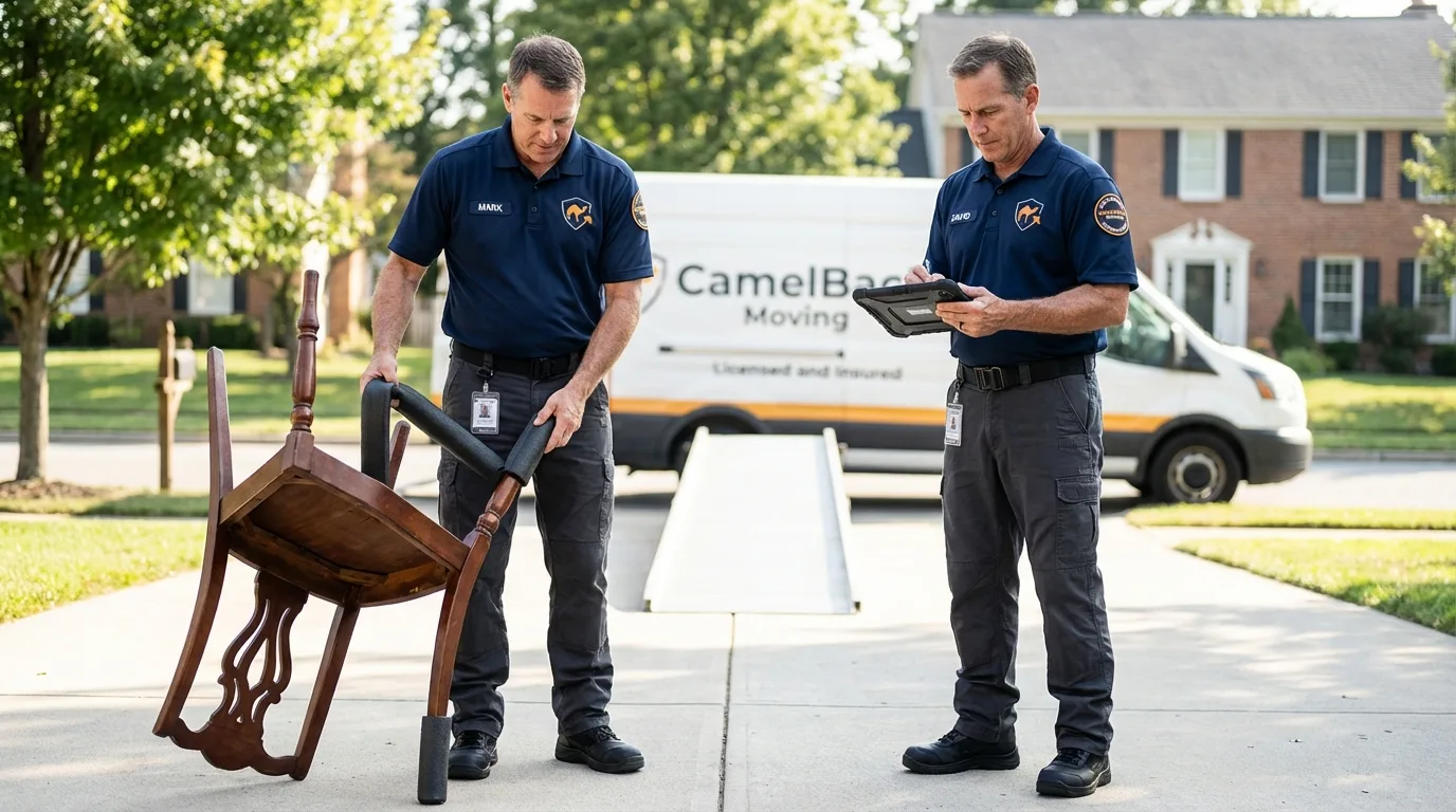 Movers inspecting furniture for damage prevention before loading in Newberry, SC